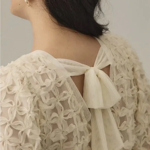 Anthropologie Sarah Hann Ivory Puff-Sleeve Textured Blouse - Picture 5 of 9